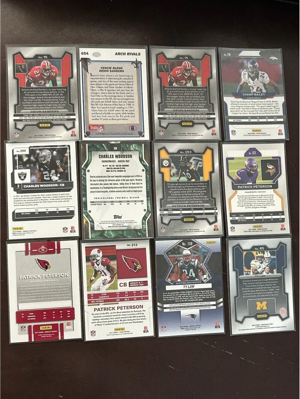 Lot of 12 NFL-Deion Sanders/Champ Bailey/Charles Woodson/Patrick Peterson/Ty Law